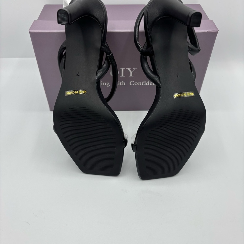 QIY Womens Strappy Sandals Open Toe Ankle Strap Heeled Sandals Size 7 - Picture 5 of 8